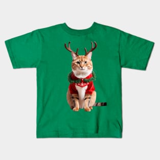 Funny Ugly Christmas Sweater Mad Reindeer Cat Kids T-Shirt